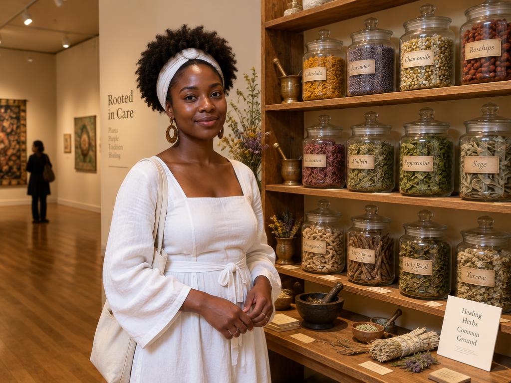 Mēlani in white at The Prescription is Home exhibition